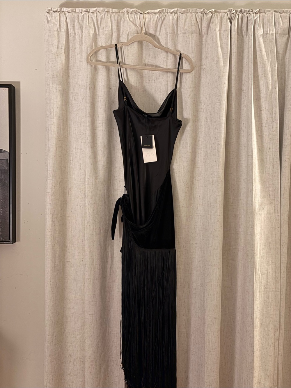 Nwt- zara- long dress with fringing -M - Picture 6 of 7